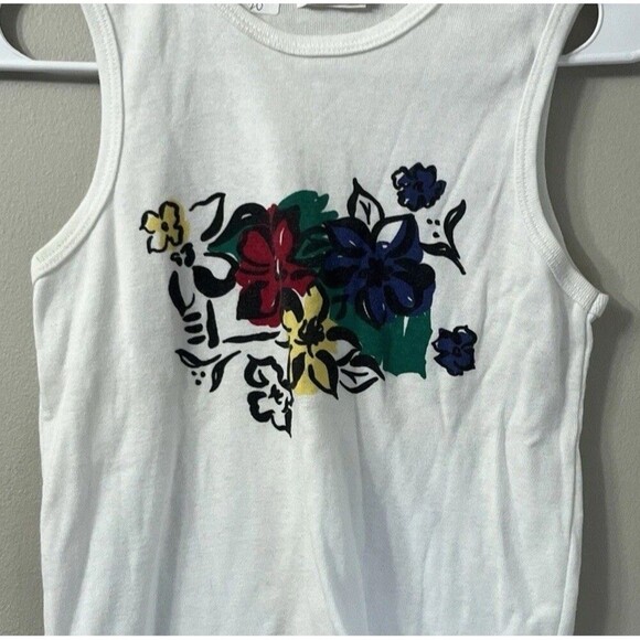 Your Move Vtg Y2K White Tank Top Flowers Graphic Boho Vintage Grunge L Womens - Picture 6 of 6